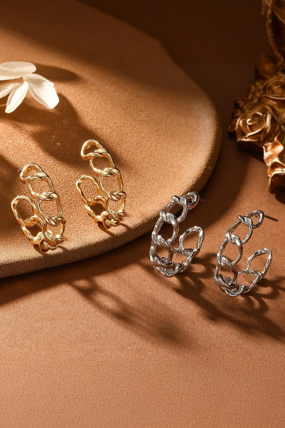 Sara Gold Round Hoop Chain Stud Earrings sold by Threaded Pear product image thumbnail 3
