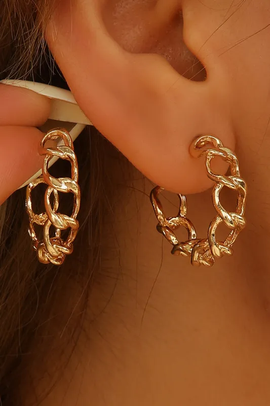 Sara Gold Round Hoop Chain Stud Earrings made by Threaded Pear