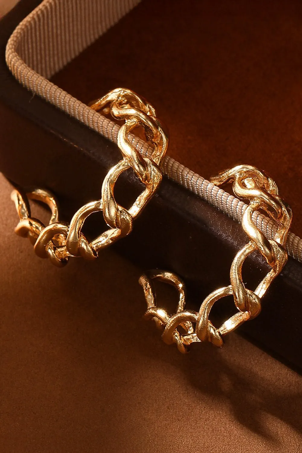 Sara Gold Round Hoop Chain Stud Earrings sold by Threaded Pear product image thumbnail 2