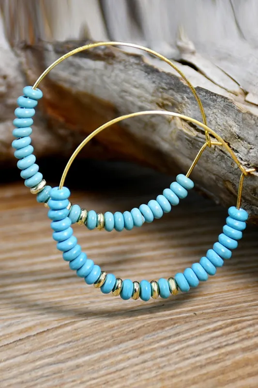 Gold Faux Turquoise Beaded Hoop Earrings made by Threaded Pear