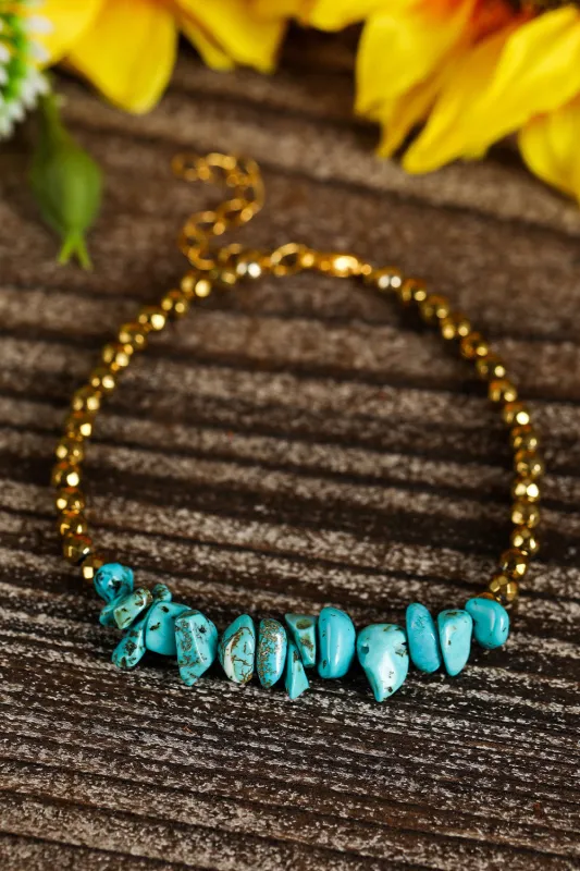 Gold Turquoise Beading Adjustable Bracelet made by Threaded Pear