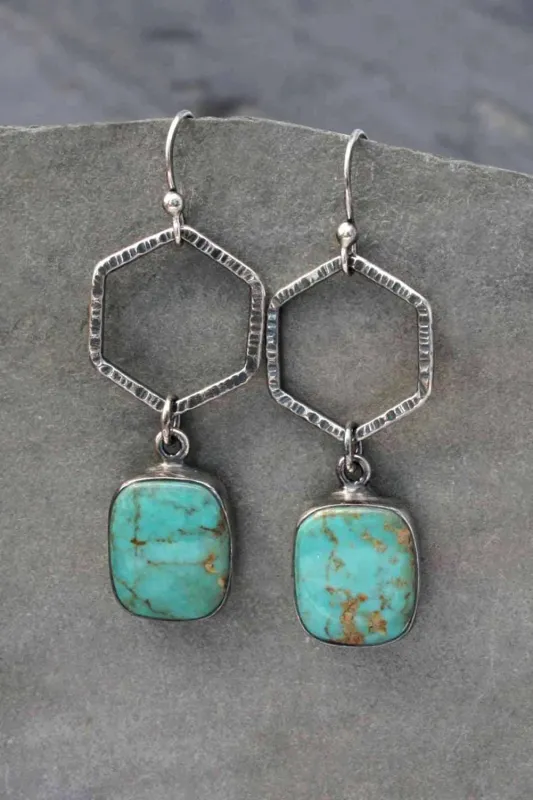 Vintage Turquoise Geometric Drop Earrings made by Threaded Pear