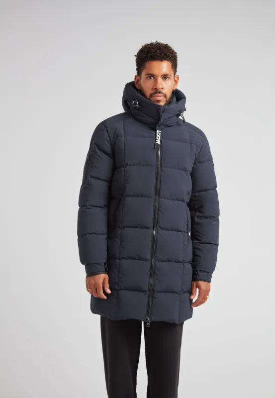 EZ Boxed Long Down Puffer Coat Matt Ink sold by JACK1T