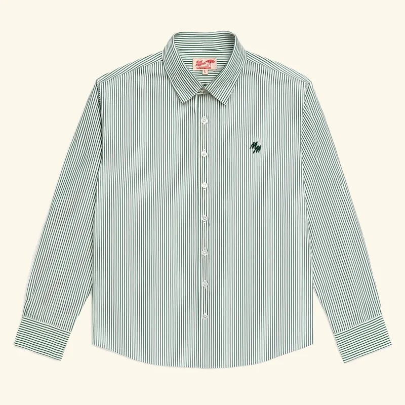 Newport L/S Button Up - Forest/White Stripe sold by Motel Margarita