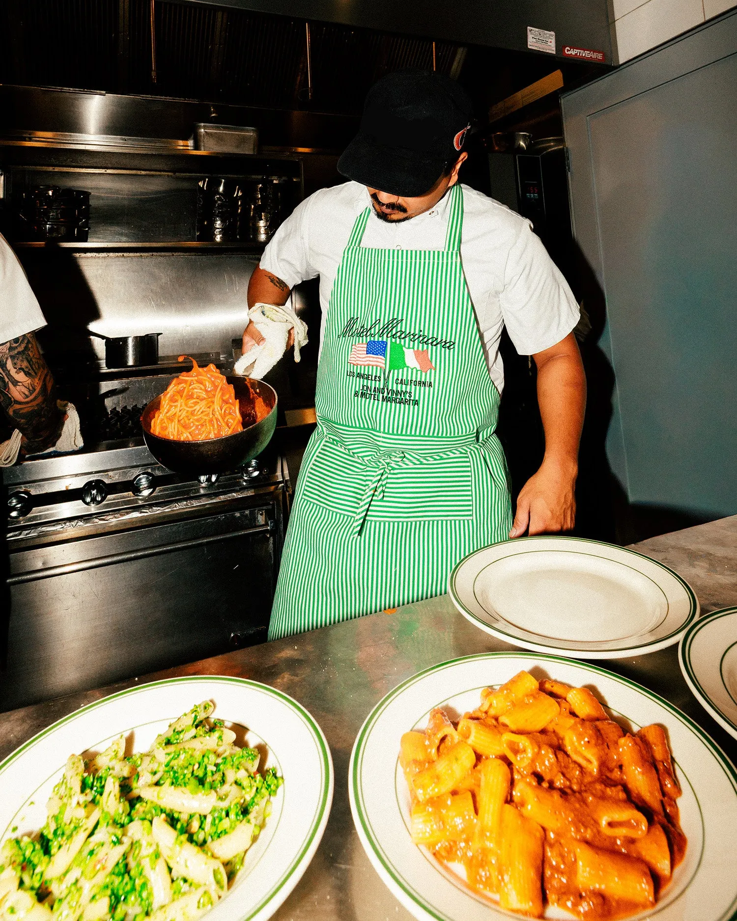 Motel Marinara Apron - Green/White (Motel Margarita x Jon & Vinny's) sold by Motel Margarita product image thumbnail 2