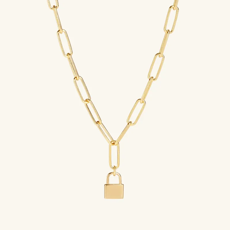 Padlock Paperclip Necklace Gold sold by Muru