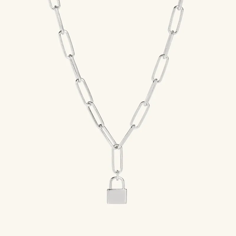 Padlock Paperclip Necklace Silver sold by Muru