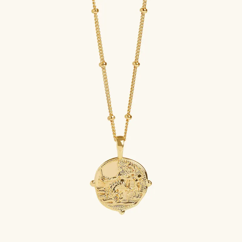 Gold Aphrodite Coin Necklace With Bead Chain sold by Muru