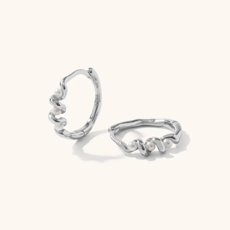 Gaia Pearl Hoops Silver sold by Muru