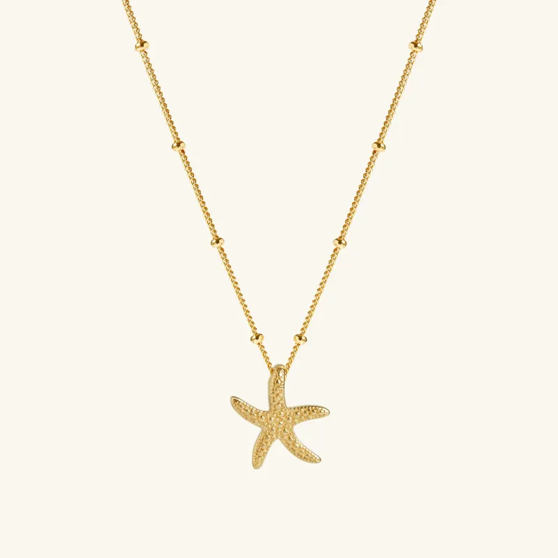 Gold Starfish Necklace With Bead Chain sold by Muru