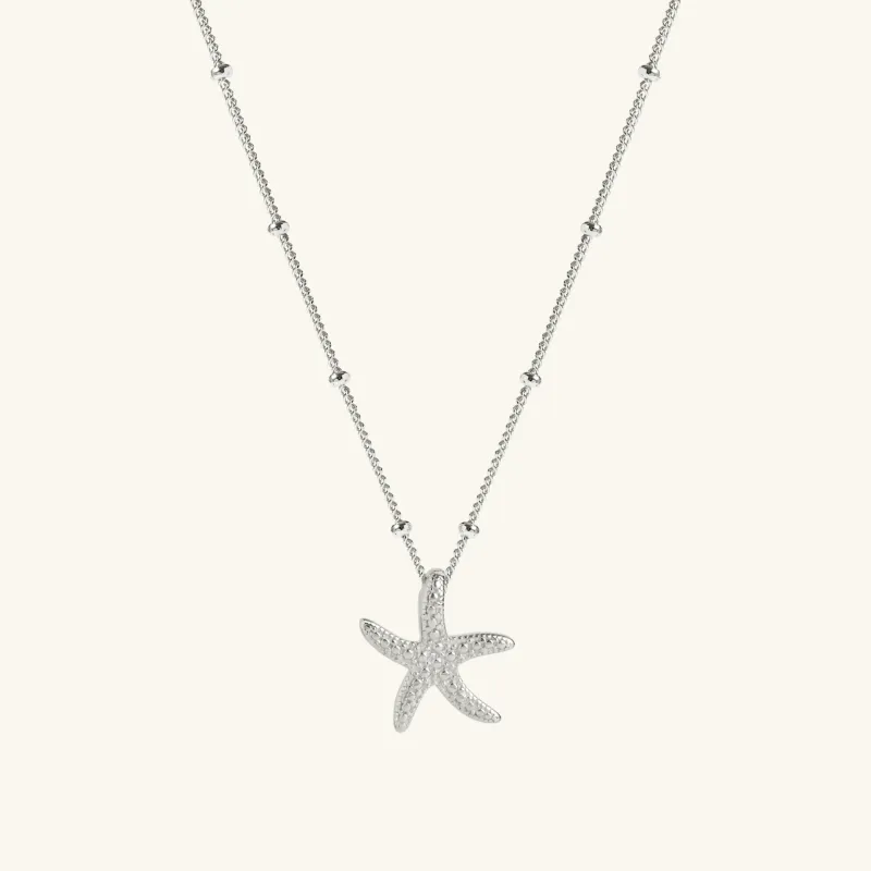 Silver Starfish Necklace With Bead Chain sold by Muru