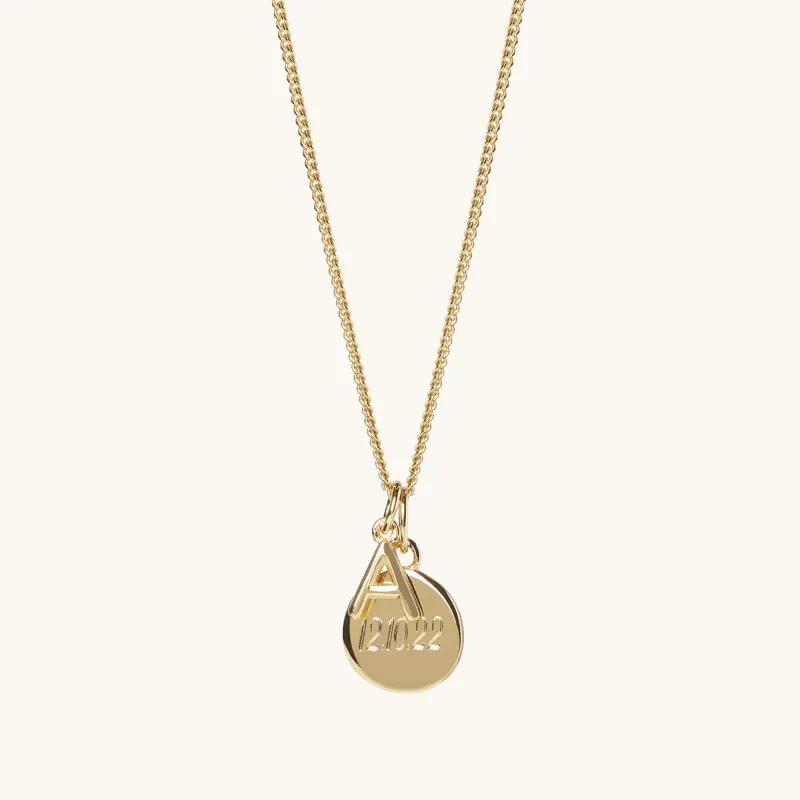 Personalised Disc & Letter Necklace Gold sold by Muru