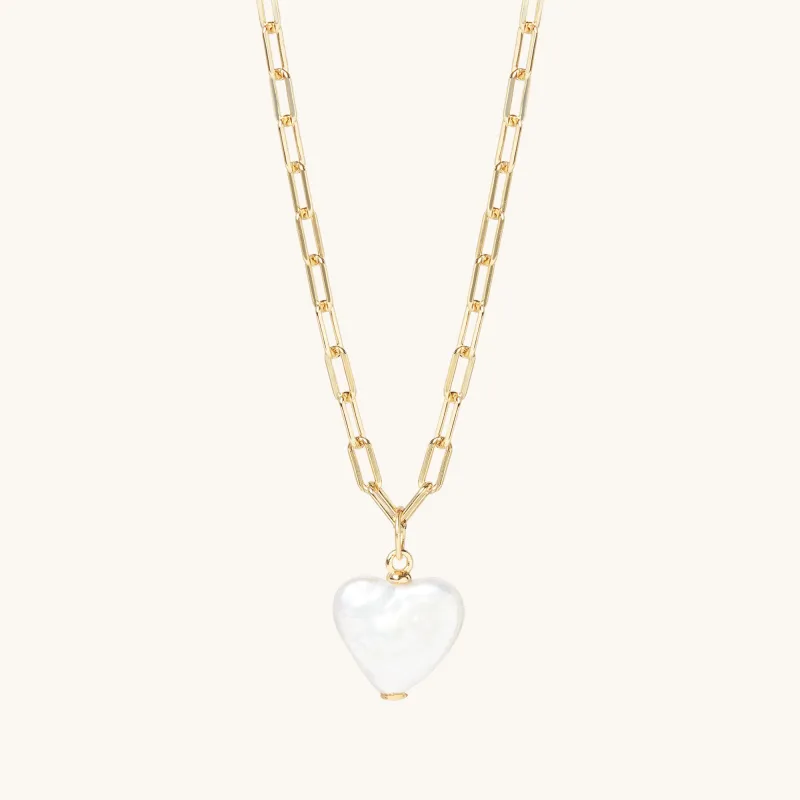 Pearl Heart Paperclip Necklace Gold sold by Muru