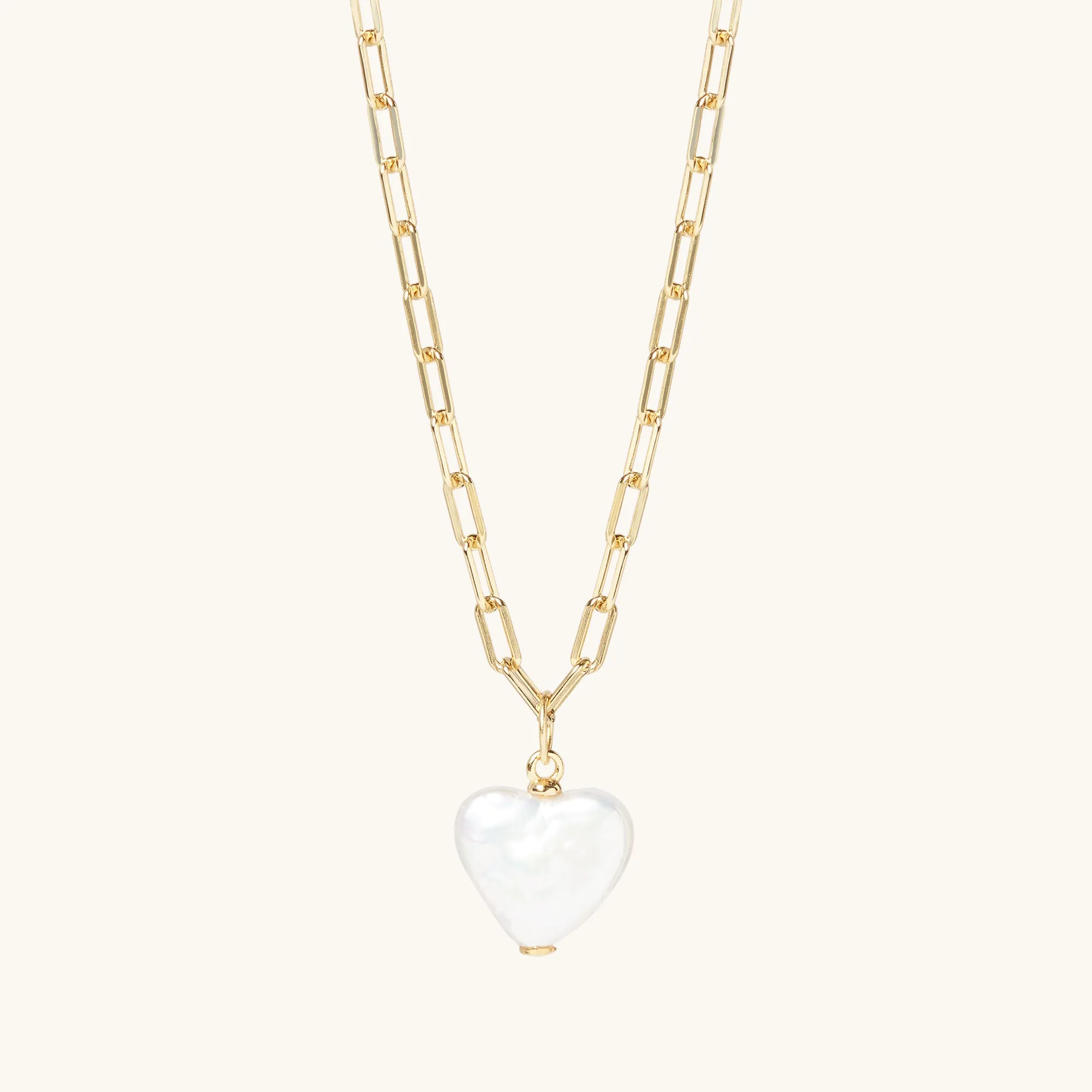 Pearl Heart Paperclip Necklace Gold sold by Muru