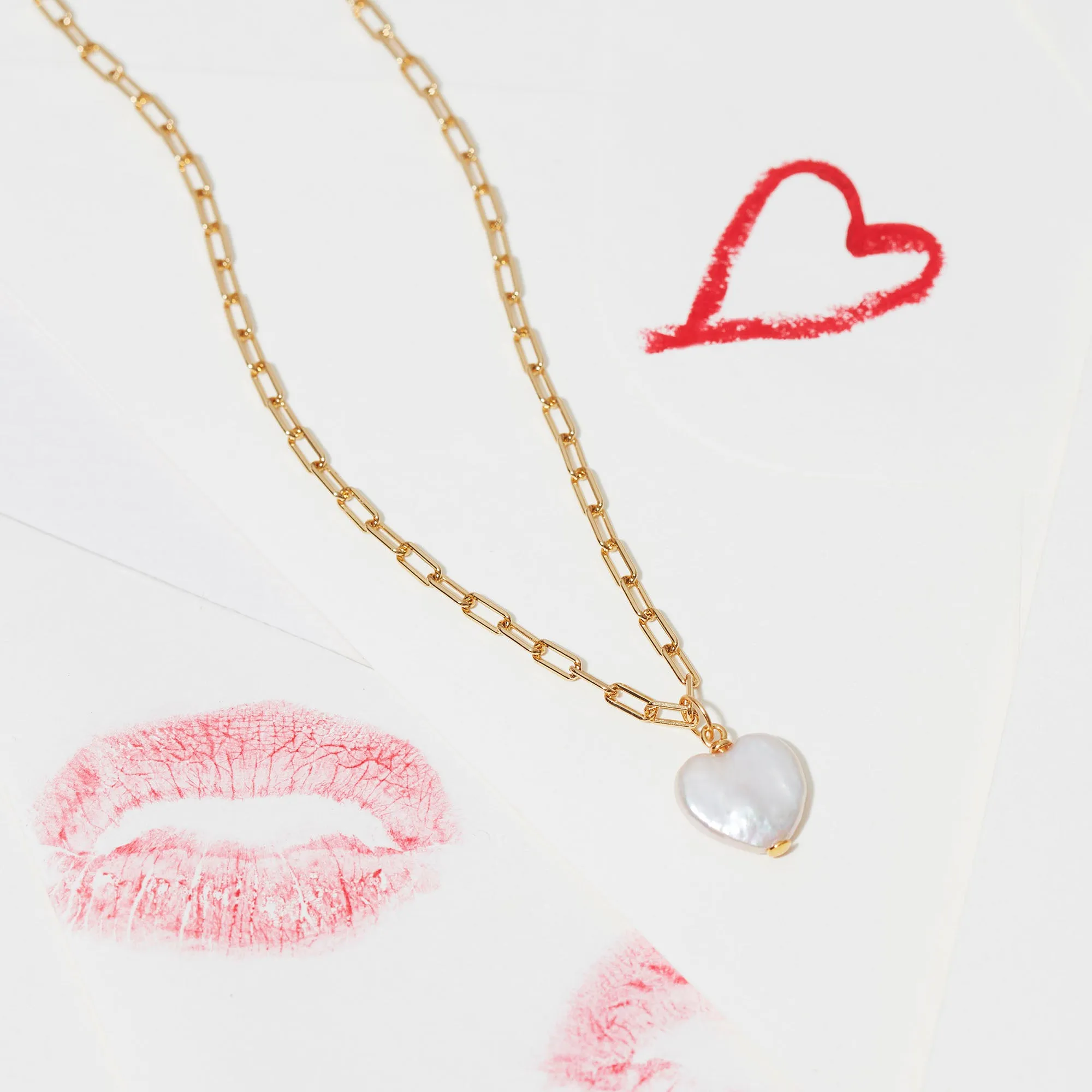 Pearl Heart Paperclip Necklace Gold sold by Muru product image thumbnail 5