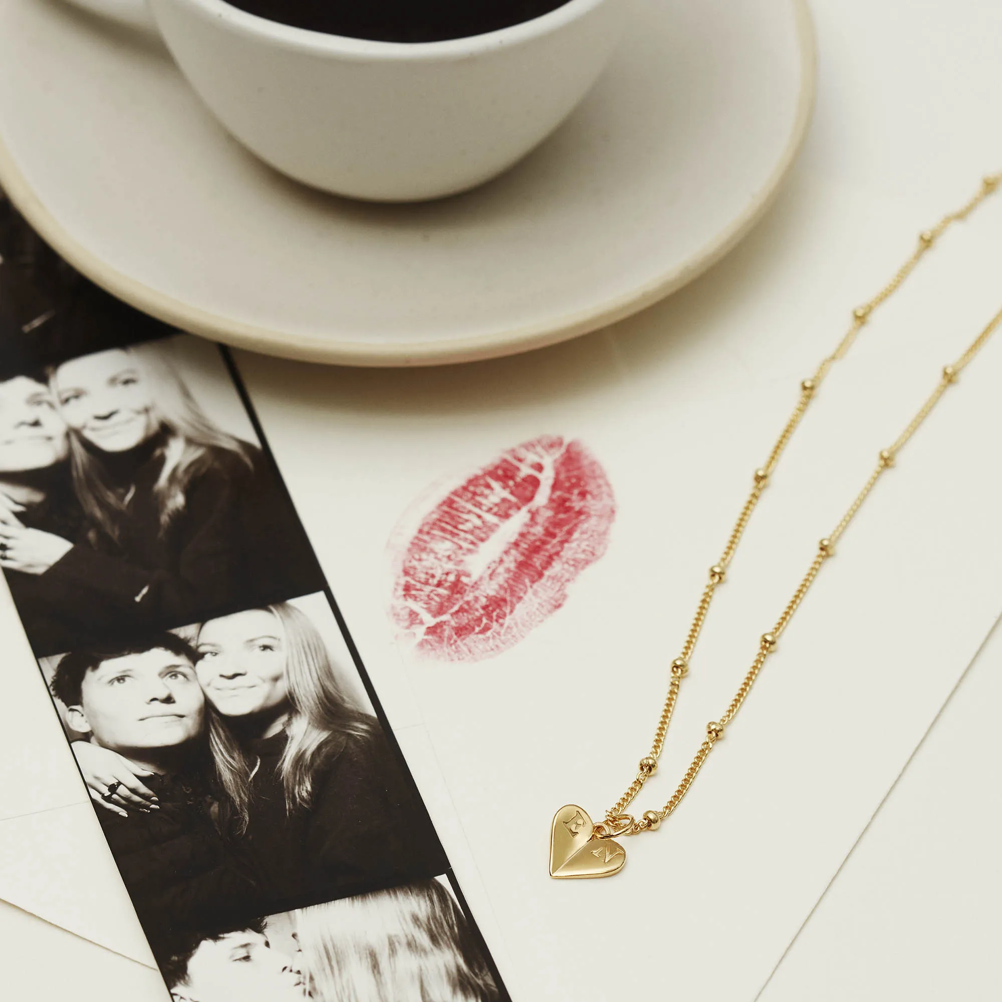 Gold Mini Heart Necklace With Bead Chain sold by Muru product image thumbnail 3