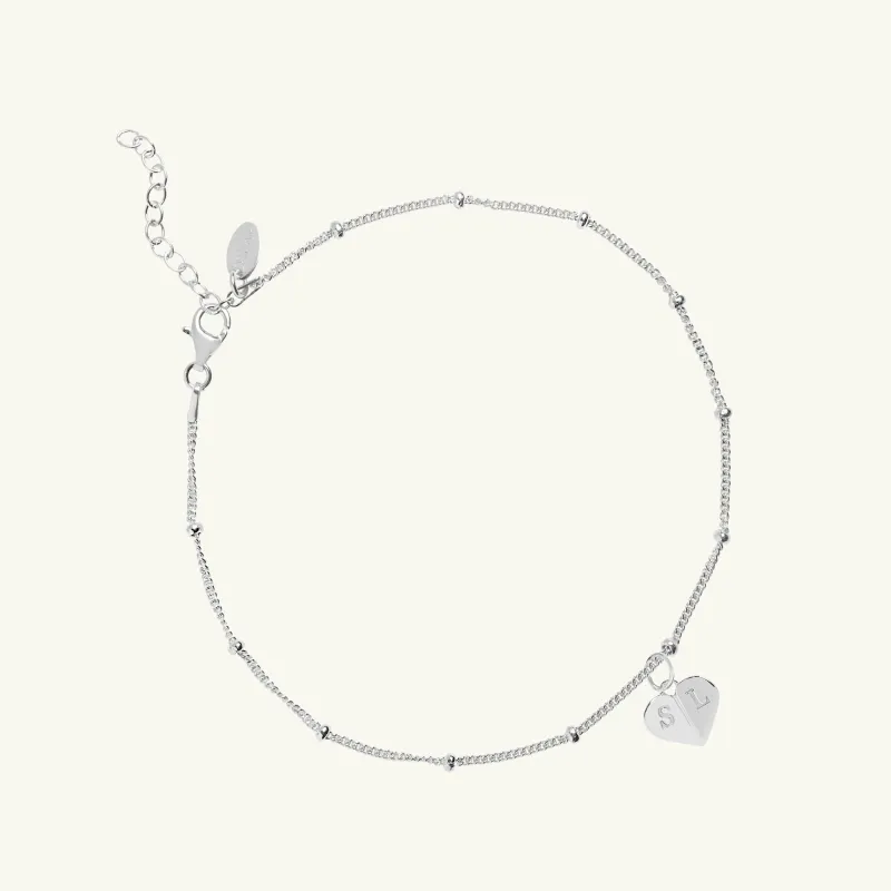 Mini Heart Initial Anklet Silver sold by Muru