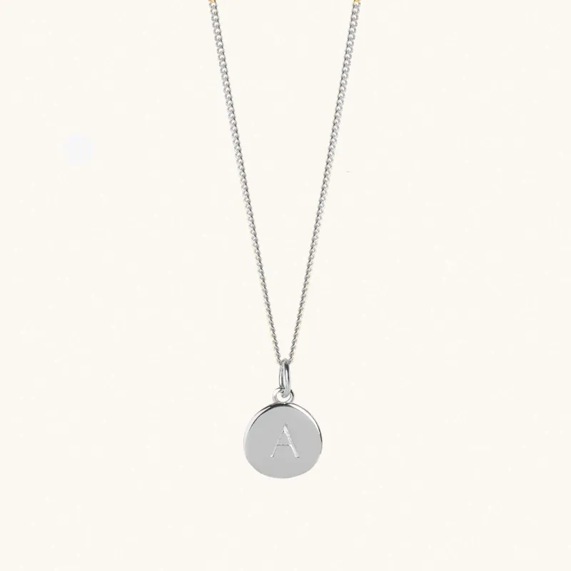 Initial Disc Necklace in Silver With Curb Chain sold by Muru