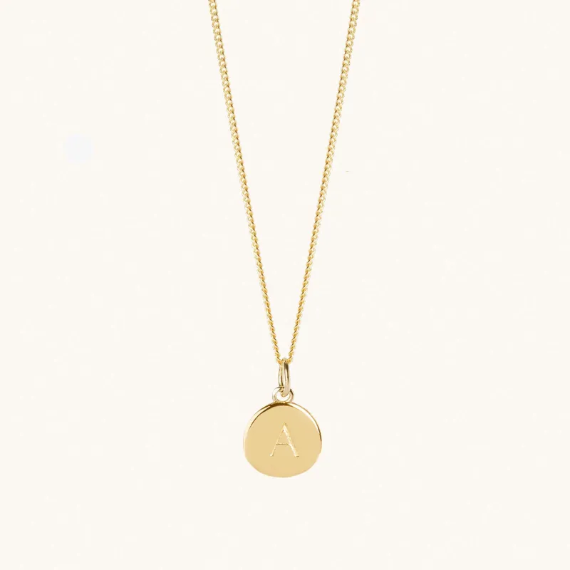 Gold Initial Disc Necklace With Curb Chain sold by Muru