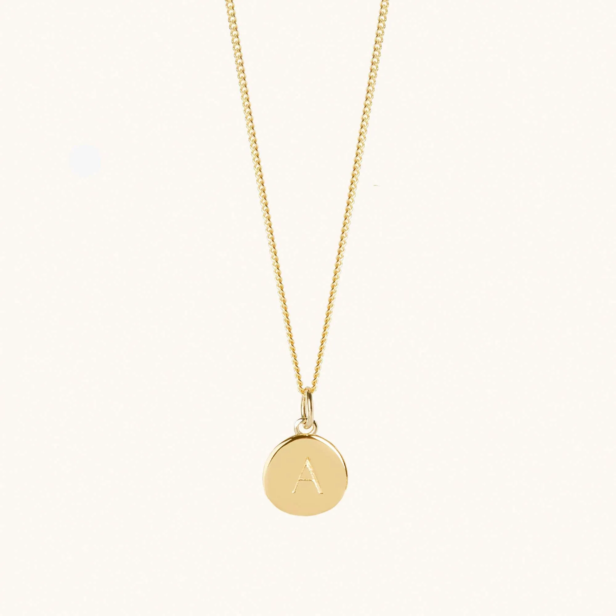 Gold Initial Disc Necklace With Curb Chain sold by Muru
