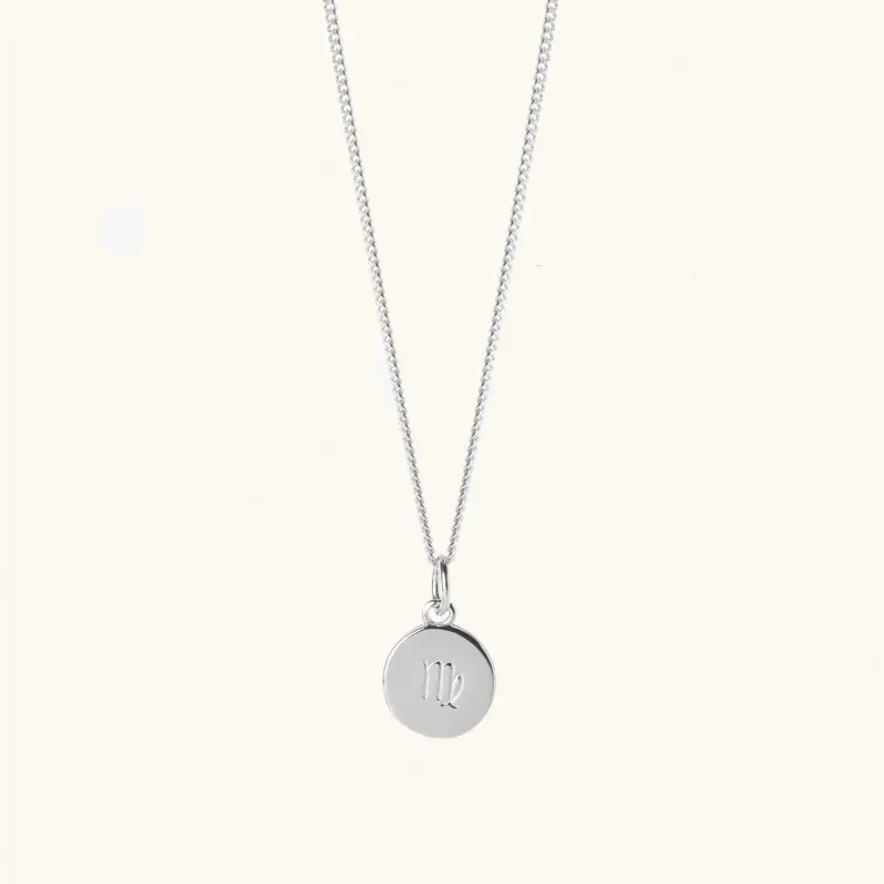 Zodiac Symbol Disc Curb Chain Necklace in Silver sold by Muru