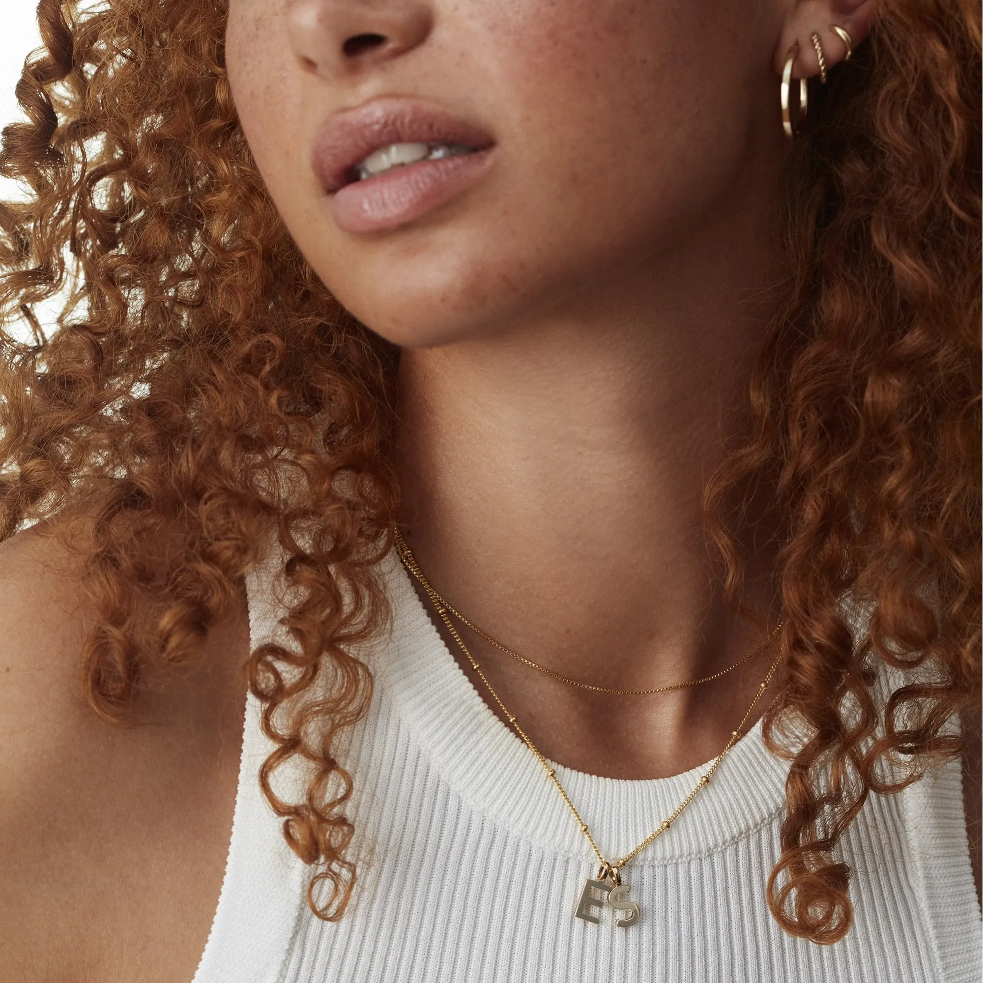 Double Letter Necklace with Bead Chain Gold sold by Muru product image thumbnail 2