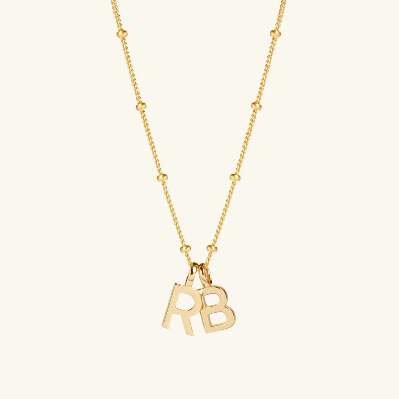 Double Letter Necklace with Bead Chain Gold sold by Muru