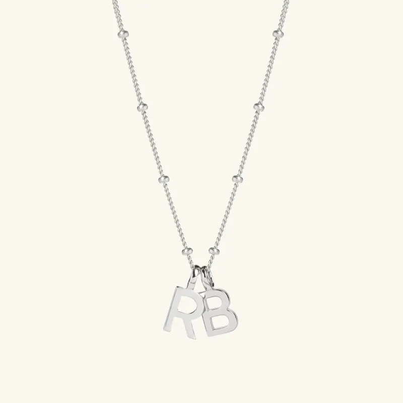 Double Letter Necklace with Bead Chain Silver sold by Muru