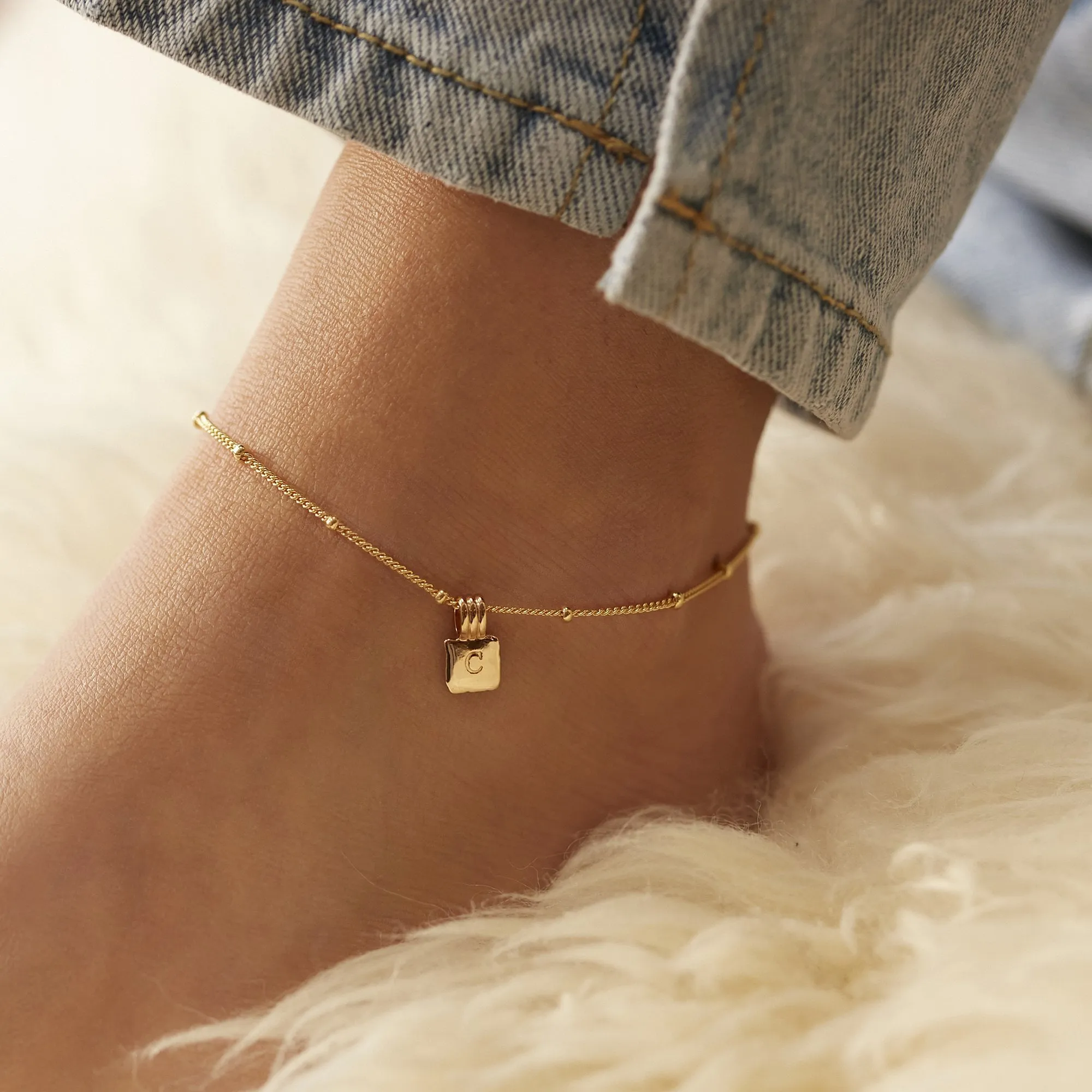 Initial Square Charm Anklet Silver sold by Muru product image thumbnail 2