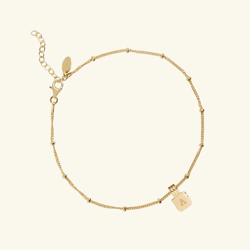 Initial Square Charm Anklet Gold sold by Muru