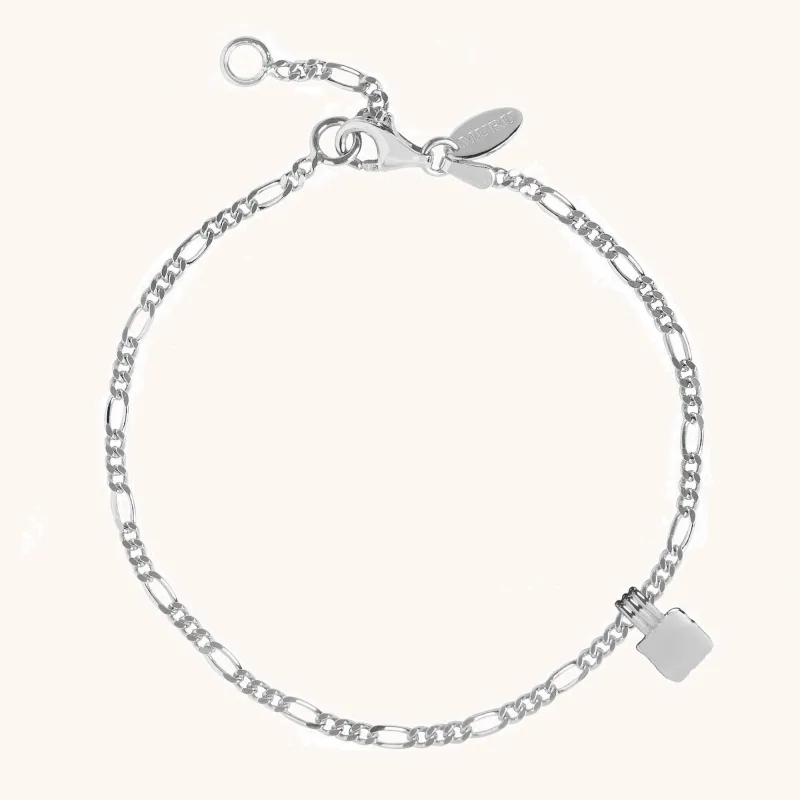 Initial Square Charm Figaro Chain Bracelet Silver sold by Muru