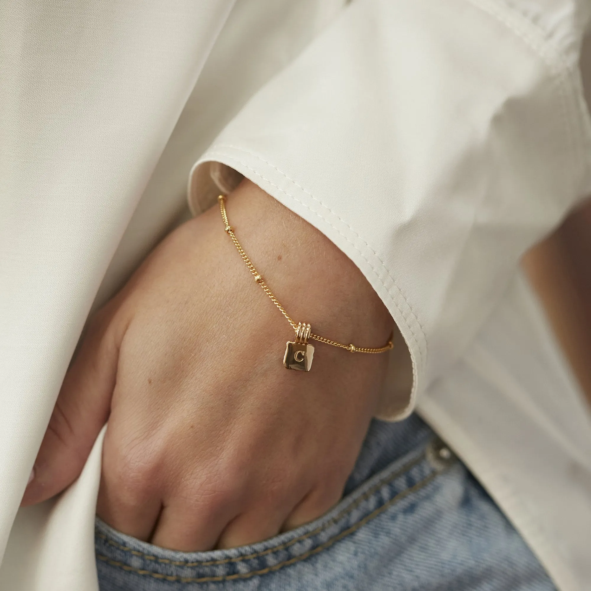 Initial Square Charm Bracelet Gold sold by Muru product image thumbnail 2