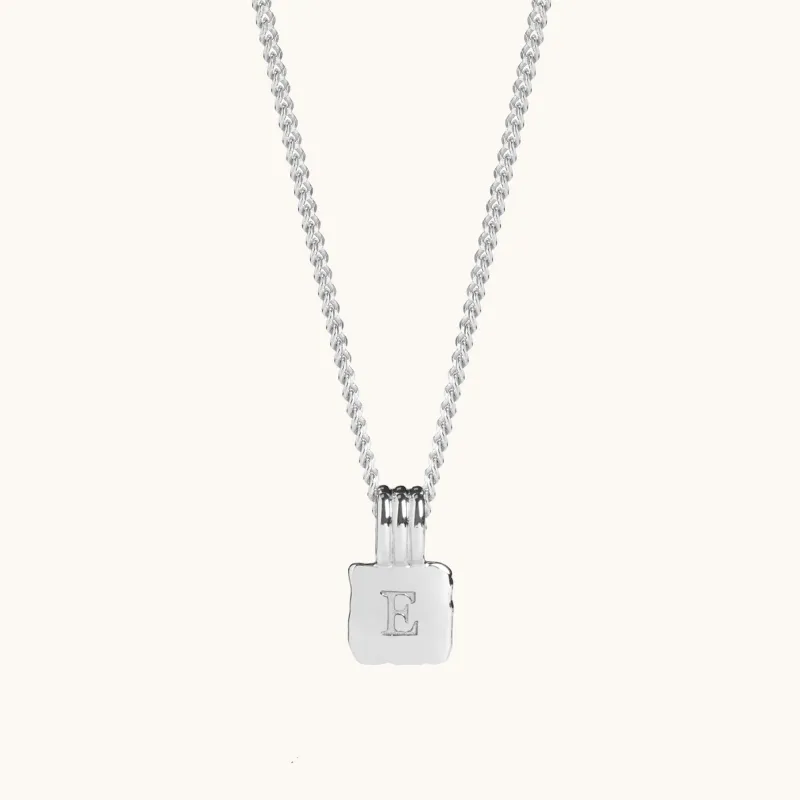 Mini Initial Square Charm Necklace Silver sold by Muru