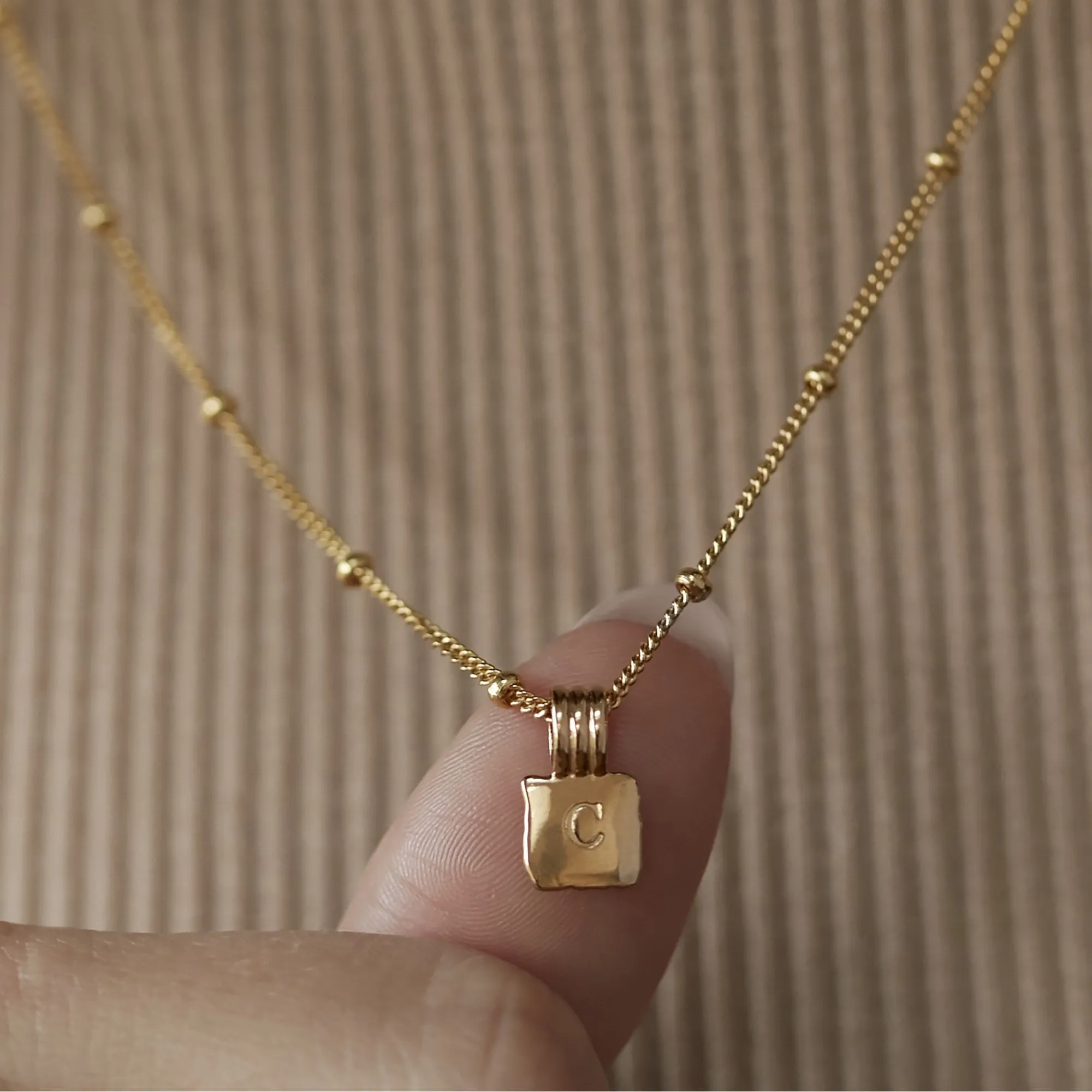 Mini Initial Square Charm Necklace Gold With Bead Chain sold by Muru product image thumbnail 2