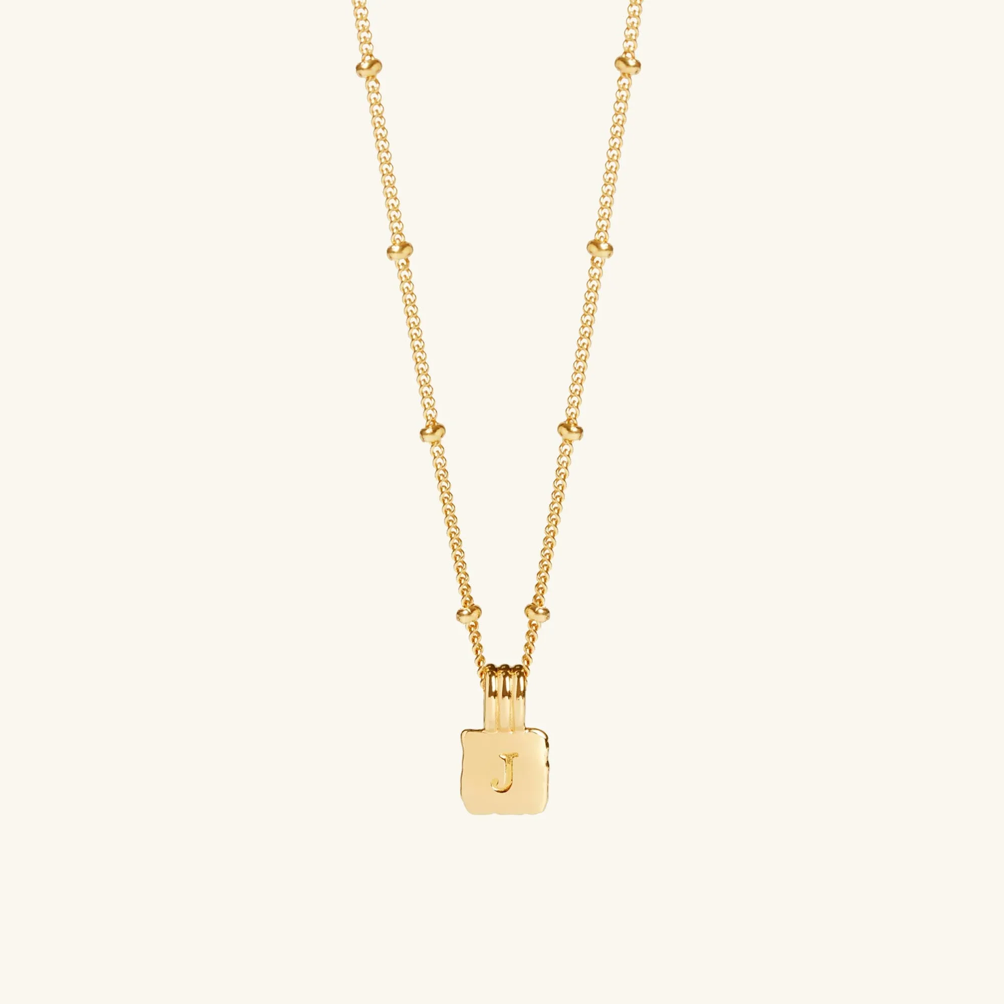 Mini Initial Square Charm Necklace Gold With Bead Chain sold by Muru