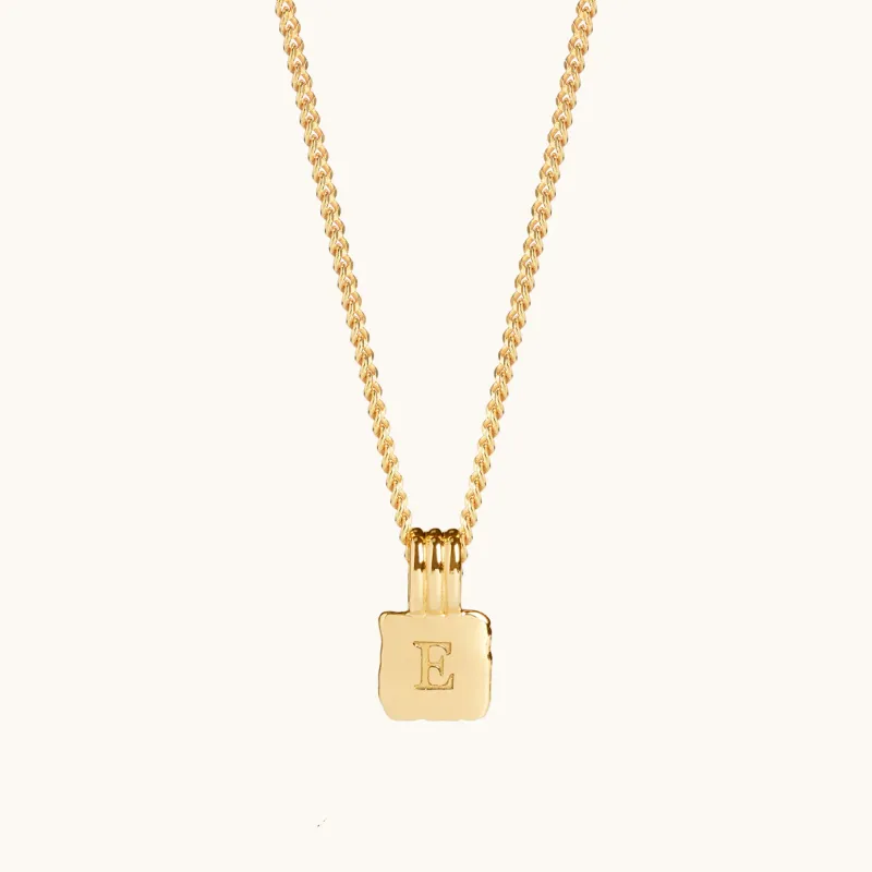 Mini Initial Square Charm Necklace Gold sold by Muru