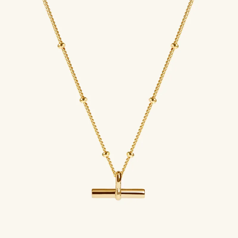 T-Bar Necklace Gold With Bead Chain sold by Muru