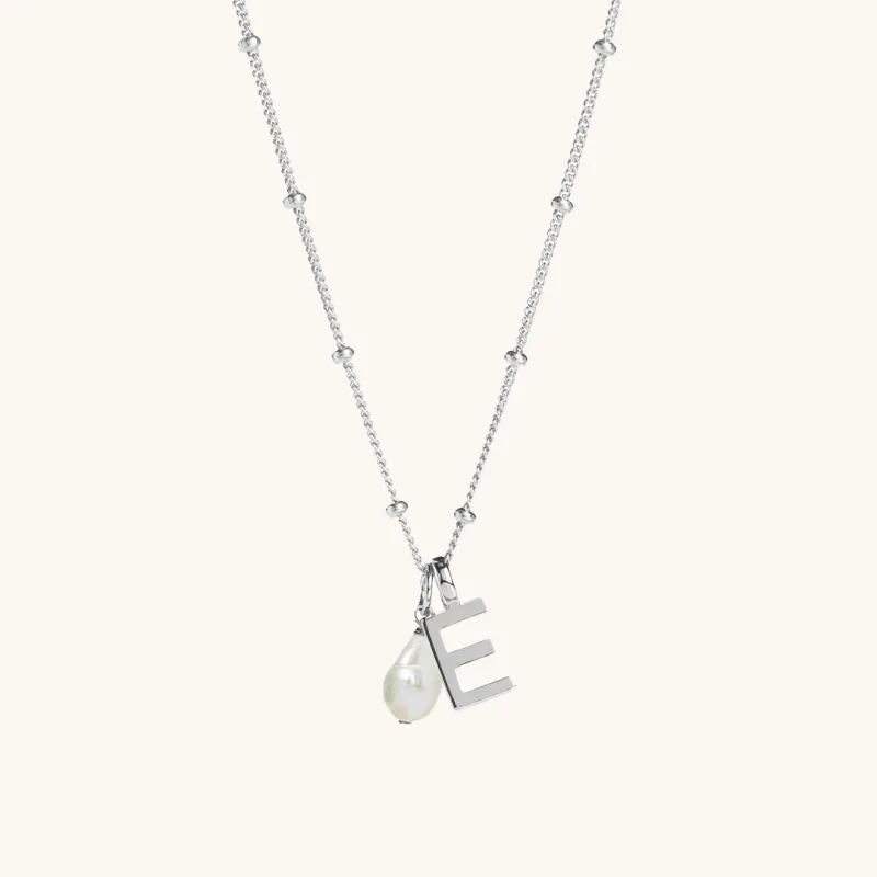 Letter & Freshwater Pearl with Bead Chain Silver sold by Muru