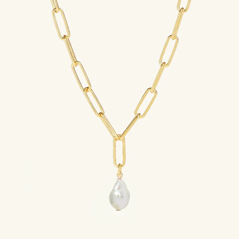 Freshwater Pearl Paperclip Necklace Gold sold by Muru
