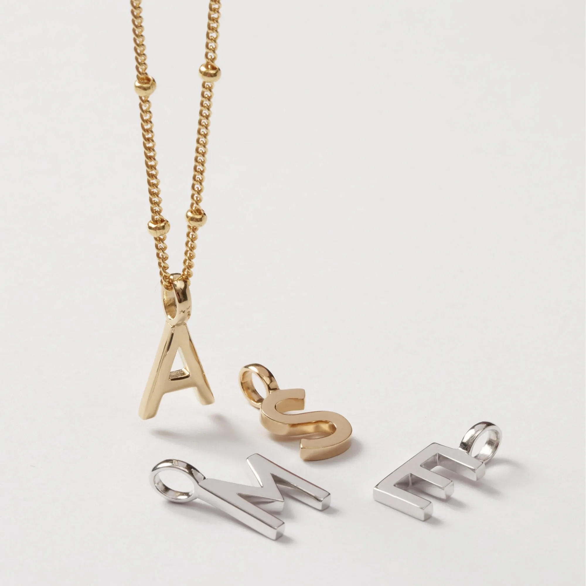 Letter Necklace with Bead Chain Gold sold by Muru product image thumbnail 5