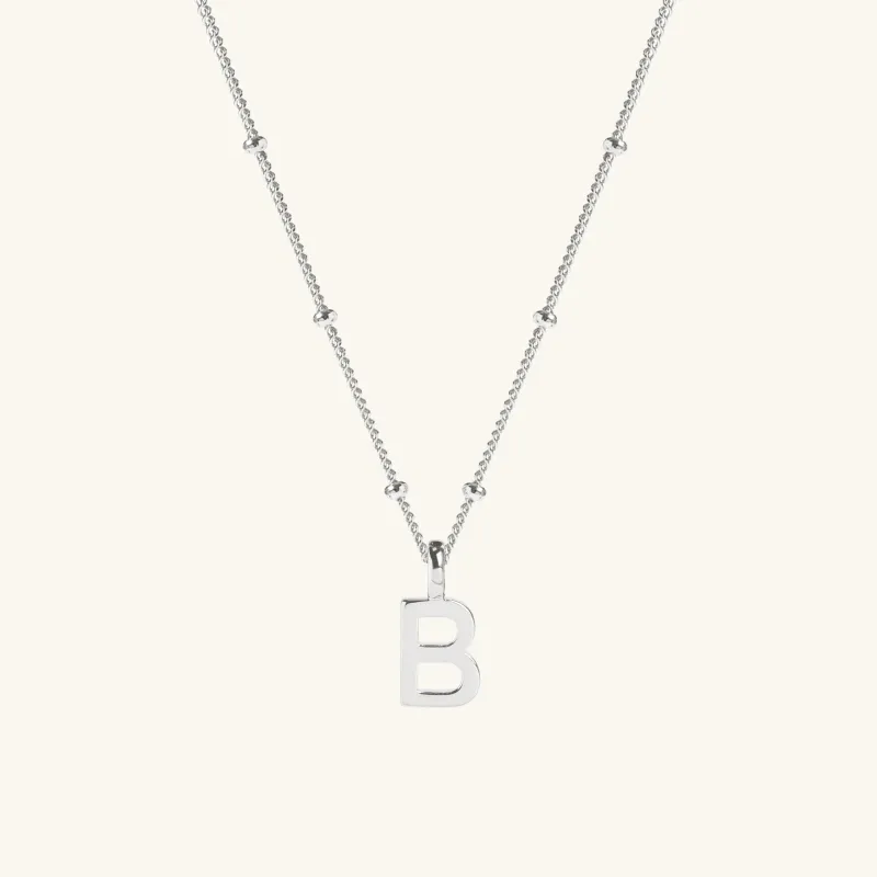 Letter Necklace with Bead Chain Silver sold by Muru