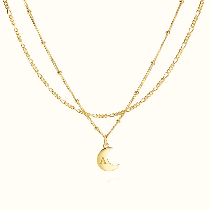 Moon Initial Necklace Layering Set in Gold Vermeil made by Muru