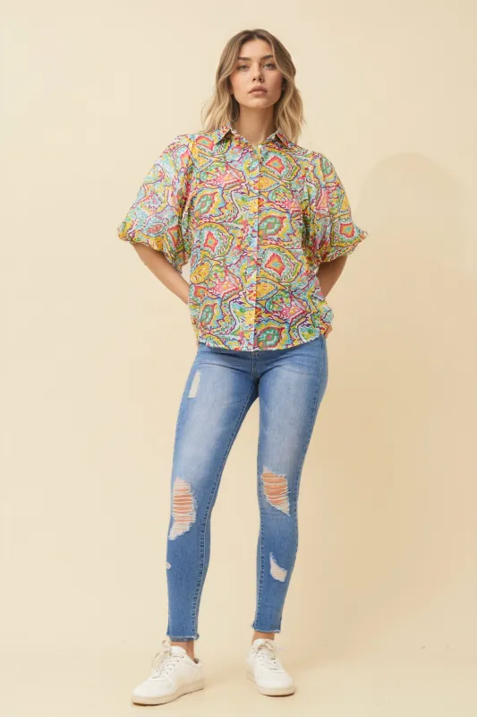 WILKIE PUFF SLEEVE SHIRT sold by Rockmans