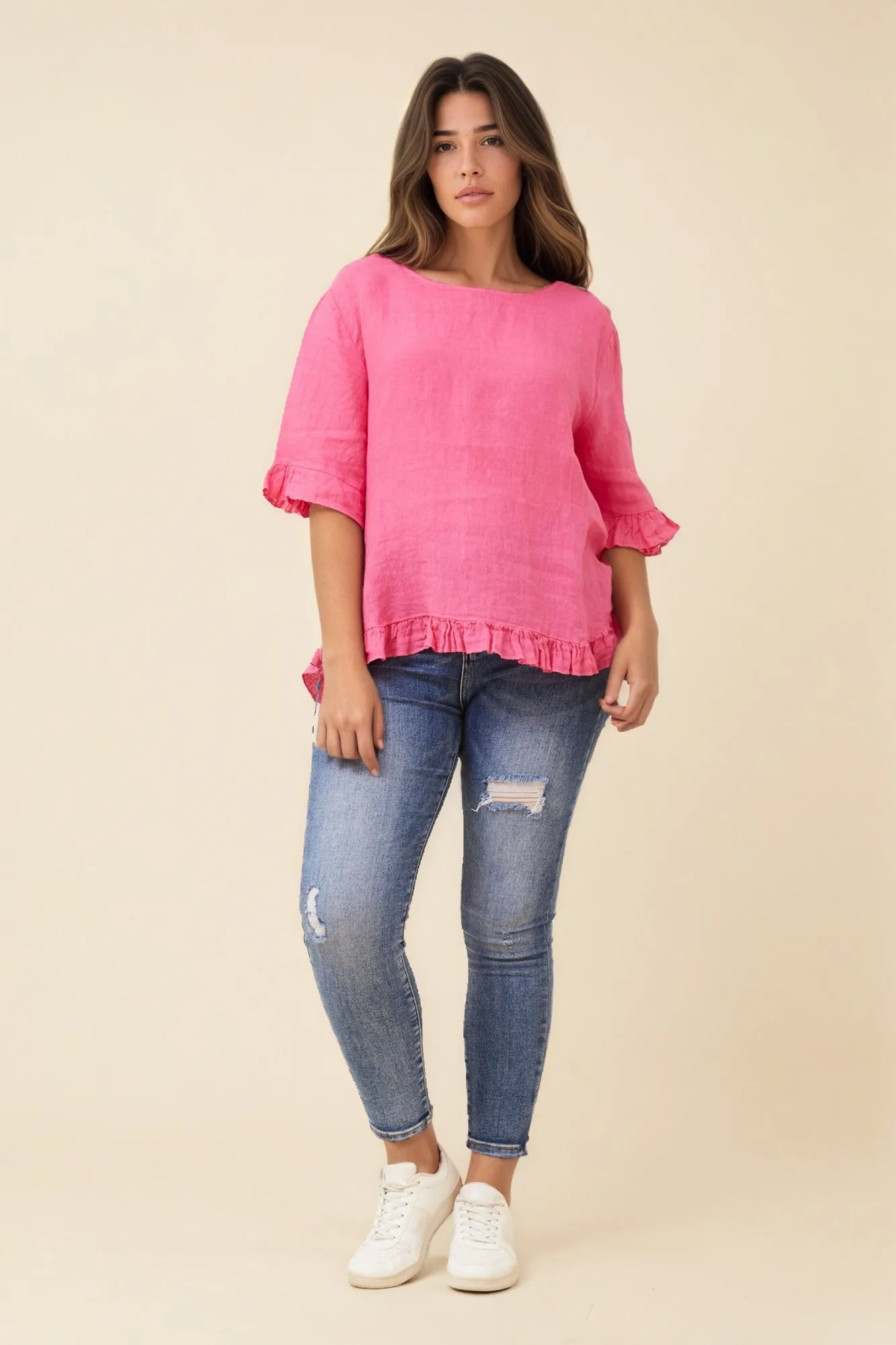 FRILA SOLID LINEN TOP sold by Rockmans