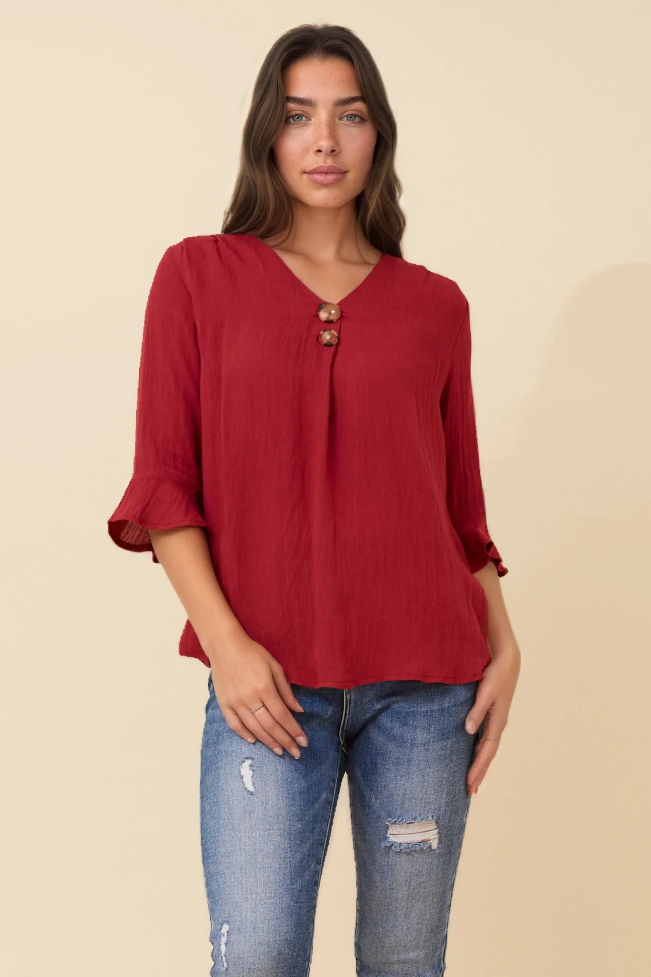 RUE BUTTON DETAIL TOP sold by Rockmans