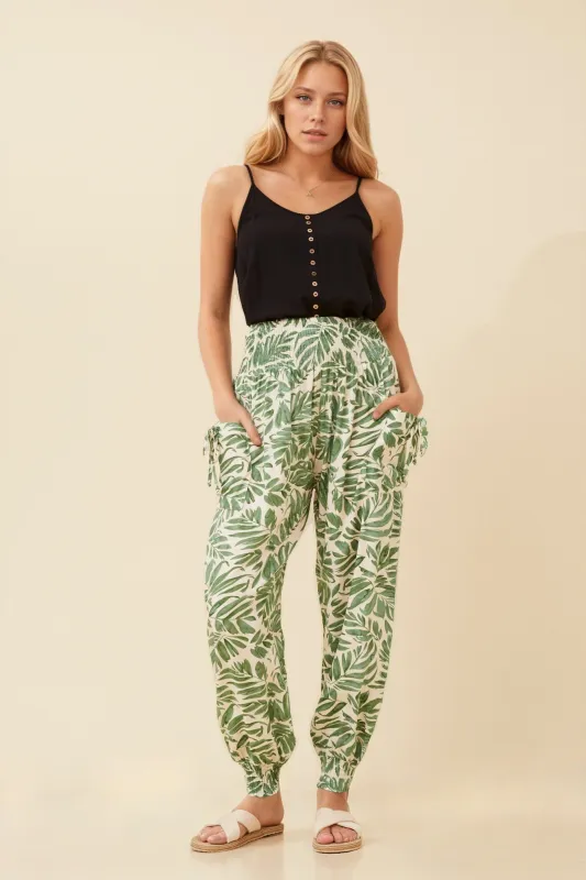 LEAF PRINT HAREM PANTS sold by Rockmans