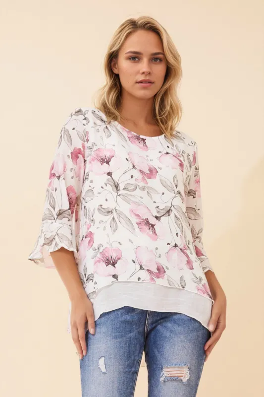 RUMI FLORAL DOUBLE LAYER TOP sold by Rockmans