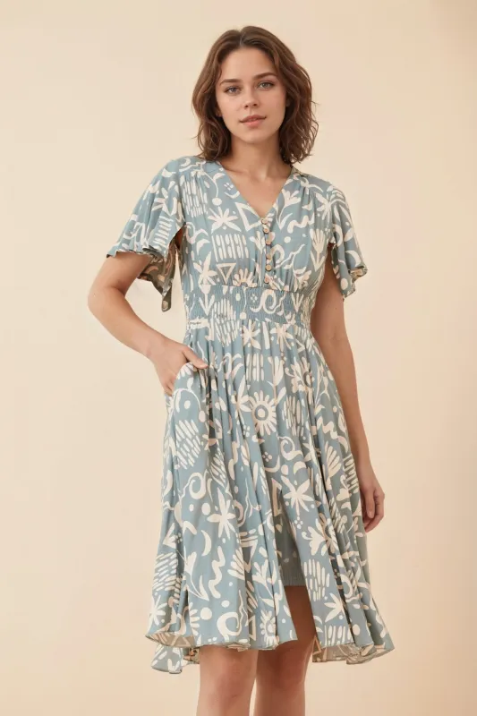 SANDY ABSTRACT PRINT DRESS sold by Rockmans