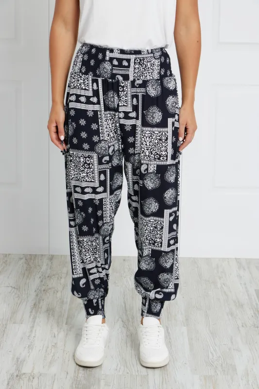 PATCHWORK PRINT HAREM PANTS sold by Rockmans