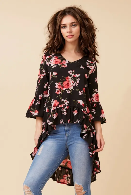 FLORAL HI-LOW TOP sold by Rockmans